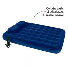 Colchon inflable Doble + 2 Almohadas + Bomba