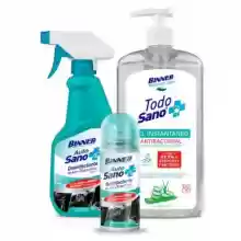 Desinfectante Auto Sano + Gel Antibacterial + Desinfectante superficies