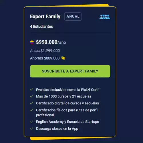 Plan Expert Family de Platzi a precio especial